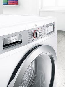 Closeup of a high-quality Bosch washing machine.