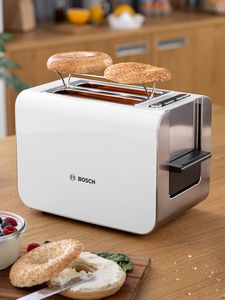 Styline toaster on a kitchen top in white.