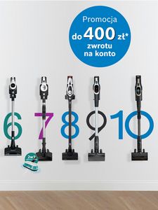 A display of vacuum cleaners numbered 6 through 10 offer of up to 400 PLN.