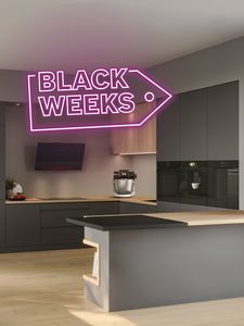cozinha com neon a dizer black weeks