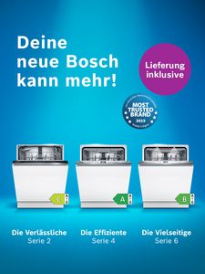 Blauer Hintergrund, auf dem drei Bosch Sp&uuml;lmaschinen zu sehen sind und der Hinweis auf kostenlose Lieferung jetzt im Online Shop