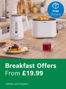 Bosch MyMoment kettle and toaster. Free delivery roundel.
