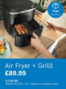 Bosch air fryer in use with free delivery icon