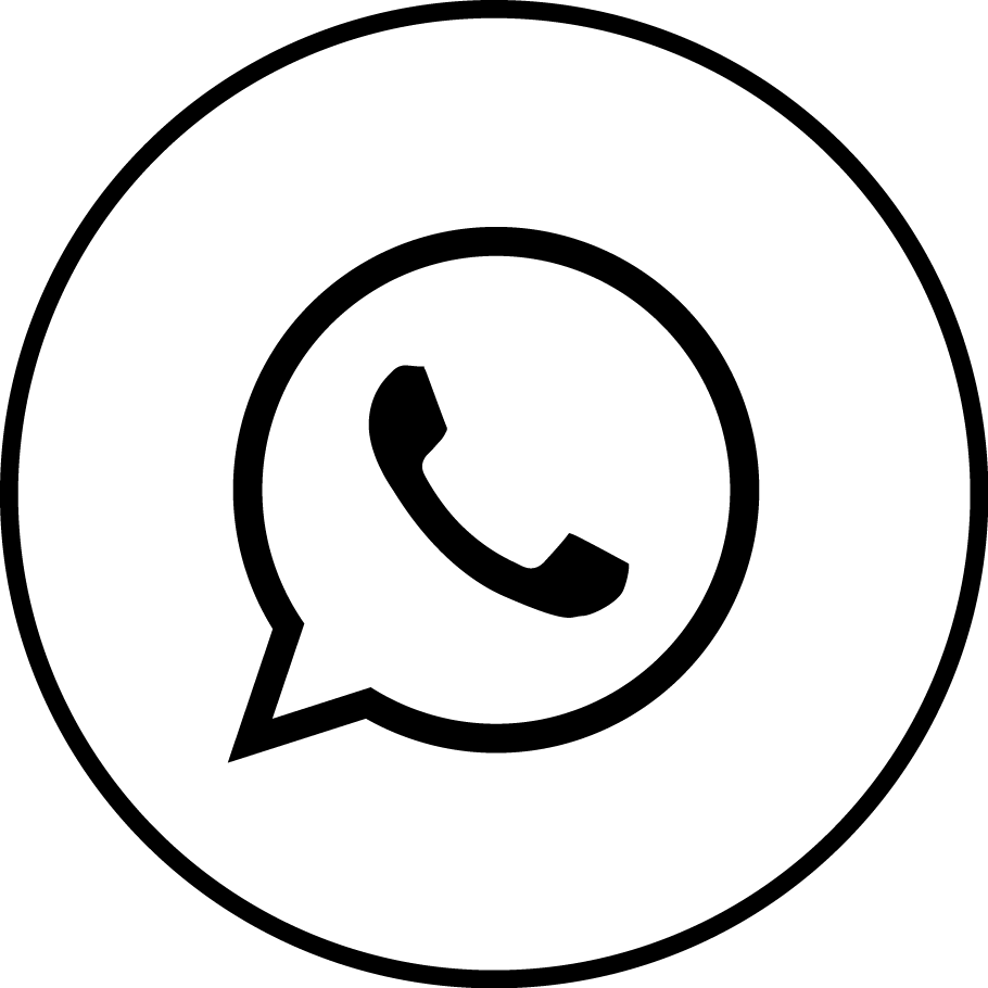 Logo en blanco y negro de WhatsApp sobre fondo blanco.