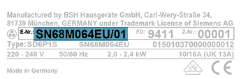 Your model number can be found on your rating plate