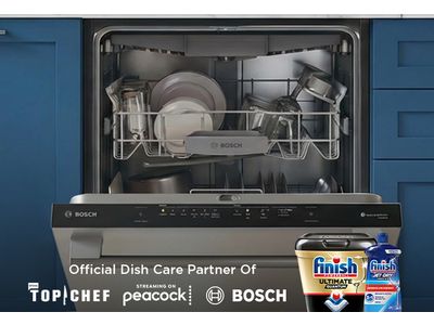 Bosch superhero with finish products with open bosch dishwasher