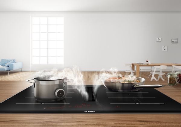 Cooktops with integrated ventilation module 