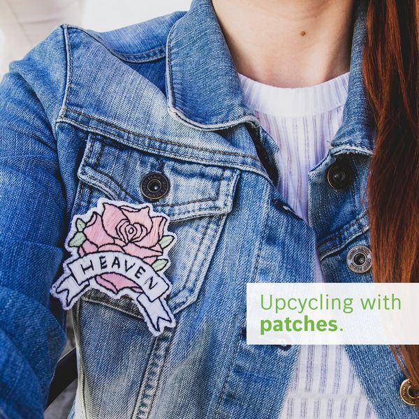 Lady jeans jacket with pink rose patch