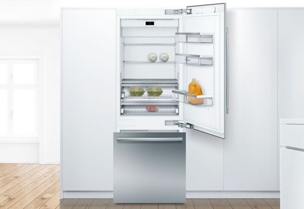 Bosch bottom freezer refrigerator with open doors