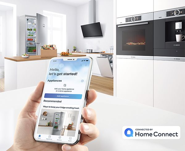 Smart home automation system with 'Home Connect' technology for seamless control of household devices.