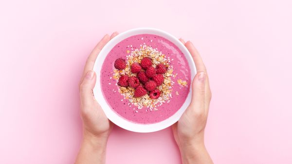 Pink food bowl with pink background