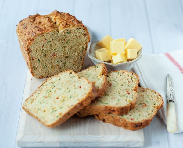 soda bread with roasted peppers, cheese and herbs
