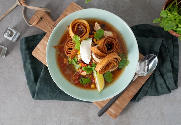 Chicken Tortilla Soup on a set table