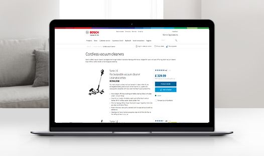 Laptop på et bord, der viser Bosch online store