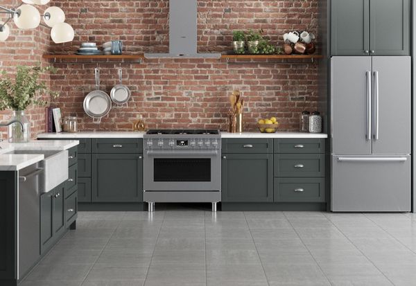 Industrial style range in kitchen setting