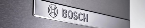 Bosch logo on stainless steel refrigerator