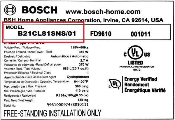 Bosch Model Sticker