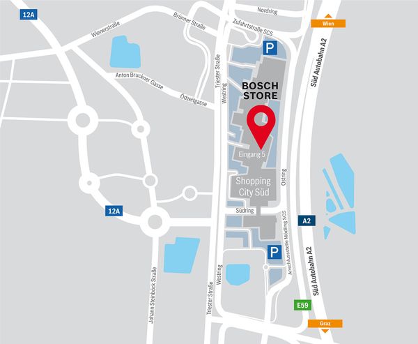 Anfahrtsplan in den Bosch Hausgeräte Store Vösendorf, Shopping City Süd