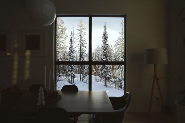 Window with a view of snowy exterior
