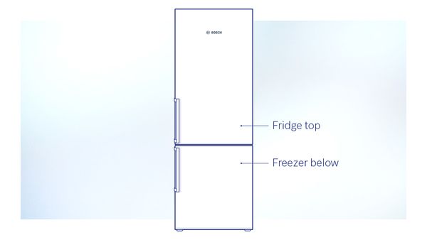 Diagram of a combi fridge freezer, fridge at the top and freezer at the bottom