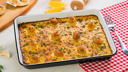 Baked Scallops with Cheese and Mentaiko
