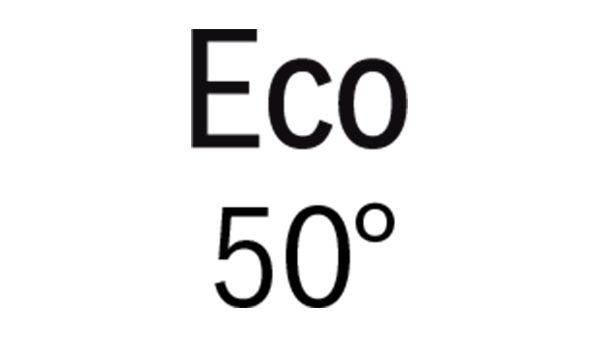 Simbolo Eco 50 ° della lavastoviglie che indica un ciclo di lavaggio a risparmio energetico.