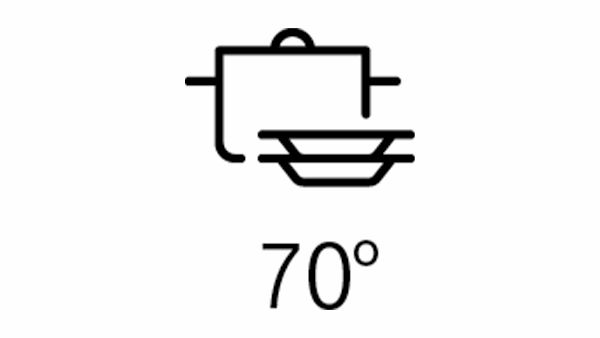 Simbolo 70° della lavastoviglie Bosch. Ideale per rimuovere residui difficili.