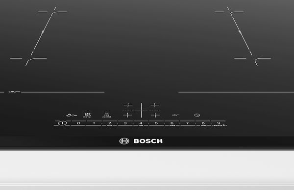 Uma placa elétrica Bosch com um ecrã de controlo touch comfort.