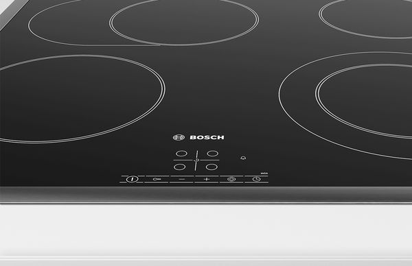 A Bosch electric hob featuring a basic touch control display.