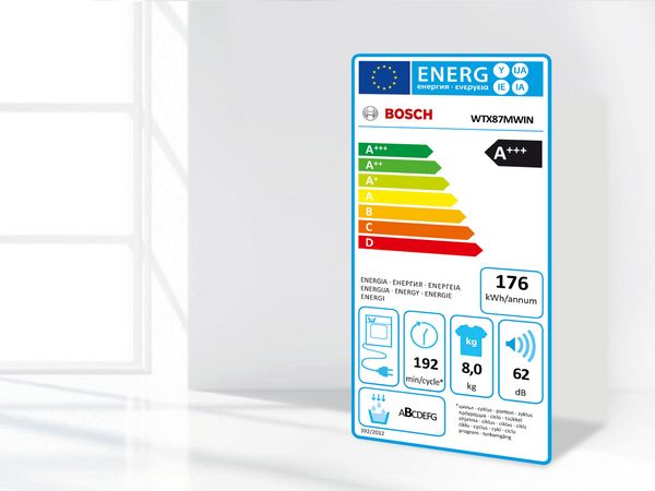 Etichetta energetica per asciugatrici che riporta la classe di efficienza A++.