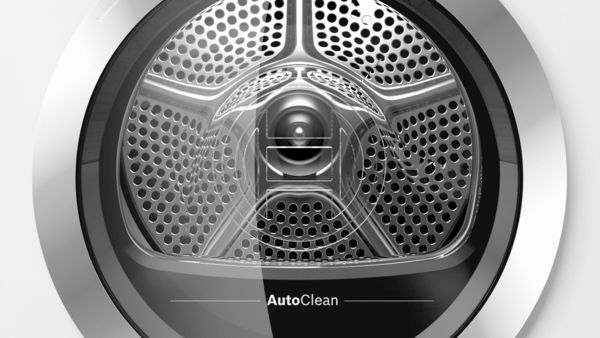 Close-up of an AutoClean dryer's door and drum.