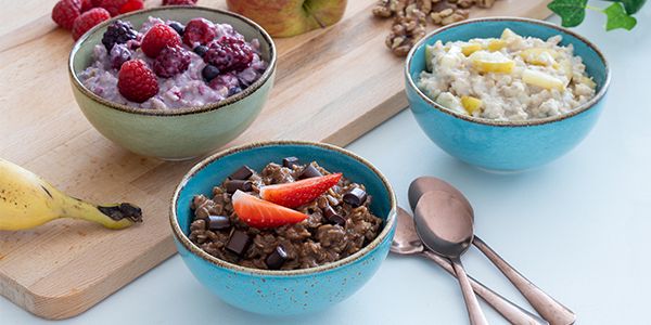 Bei Cookit Flex Rezepten können Sie aus mehreren optionalen Zutaten auswählen. Wie bei diesem Trio aus Porridge-Variationen. 