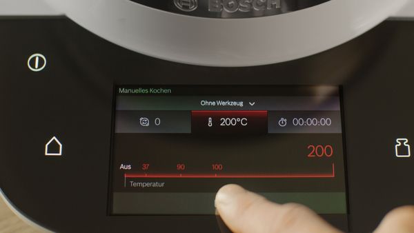 Das Display des Cookit ist beim manuellen Kochen auf 200 Grad Celsius eingestellt.