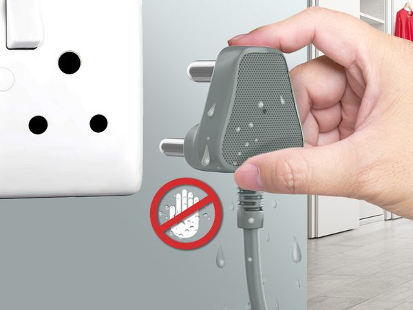 A plug image with a no wet hands sign.