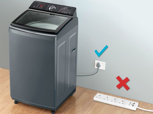 An image showing not to use extensions for a washing machine.