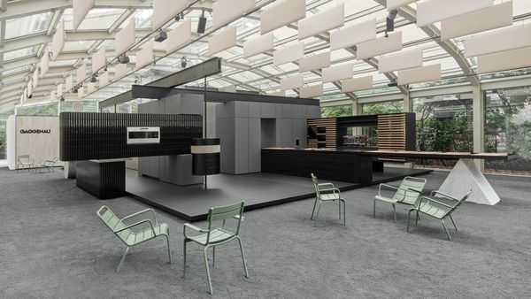 View of statement of form show stand Villa Necchi Campiglio 2022