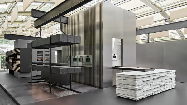 View of statement of form show stand Villa Necchi Campiglio 2022