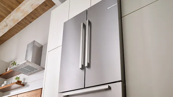 Bosch Stainless Steel Refrigerator close up angled shot