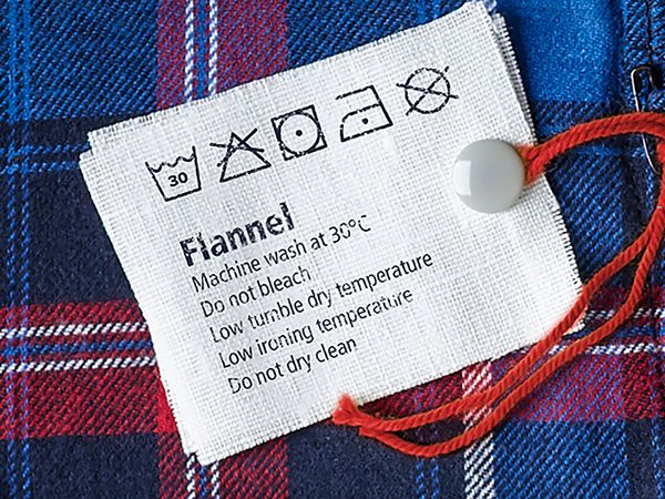 Flannel washing lable.
