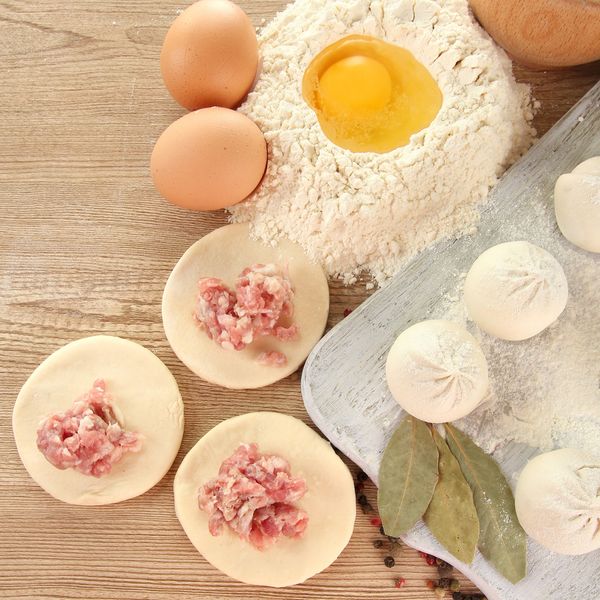 Ingredients to make savoury dumplings with three fillings