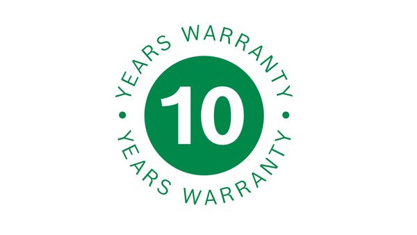 The logo of the 10 years MOTOR warranty in green.