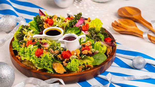Vegan Protein, Crispy Kale and  Confited Tomato Salad 
