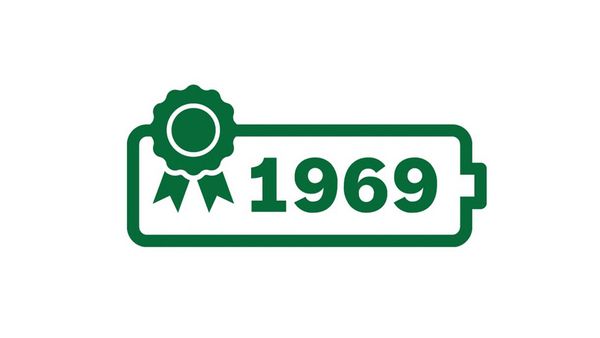 Grüne Batterie mit Jubiläumszeichen und der Jahreszahl 1969.
