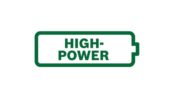 Darstellung einer Batterie mit dem Schriftzug High Power in grün.
