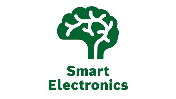 Darstellung einer Gehirnhälfte mit dem Schriftzug darunter Smart Electronics in grün.