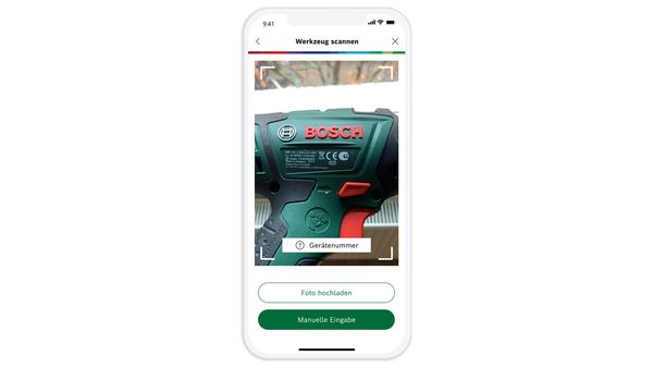 Smartphone-Bildschirm, der das Thema Garantieverlängerung für Werkzeuge in der Bosch DIY App zeigt.