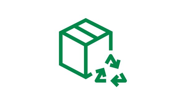 Symbol für ein Paket und drei ineinandergreifenden Pfeilen in grün.