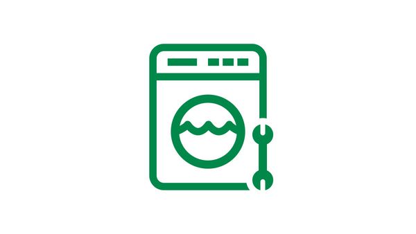 Symbol einer Waschmaschine mit einem Schraubenschlüssel davor in grün.