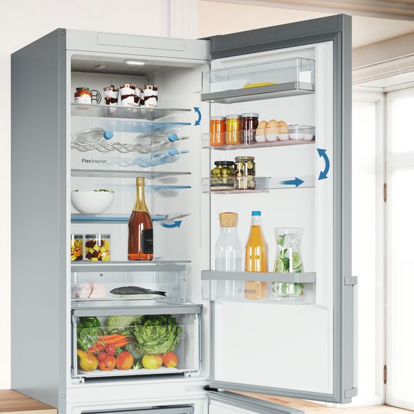 Bosch hladilniki s funkcijo FlexInterior vam omogočajo jasen pregled in več možnosti shranjevanja svežih živil. 