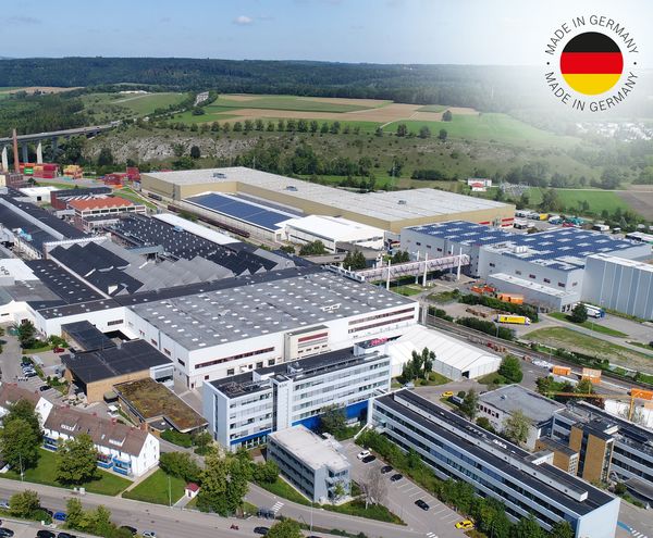 Bosch Produktionswerk von oben; Made in Germany-Logo